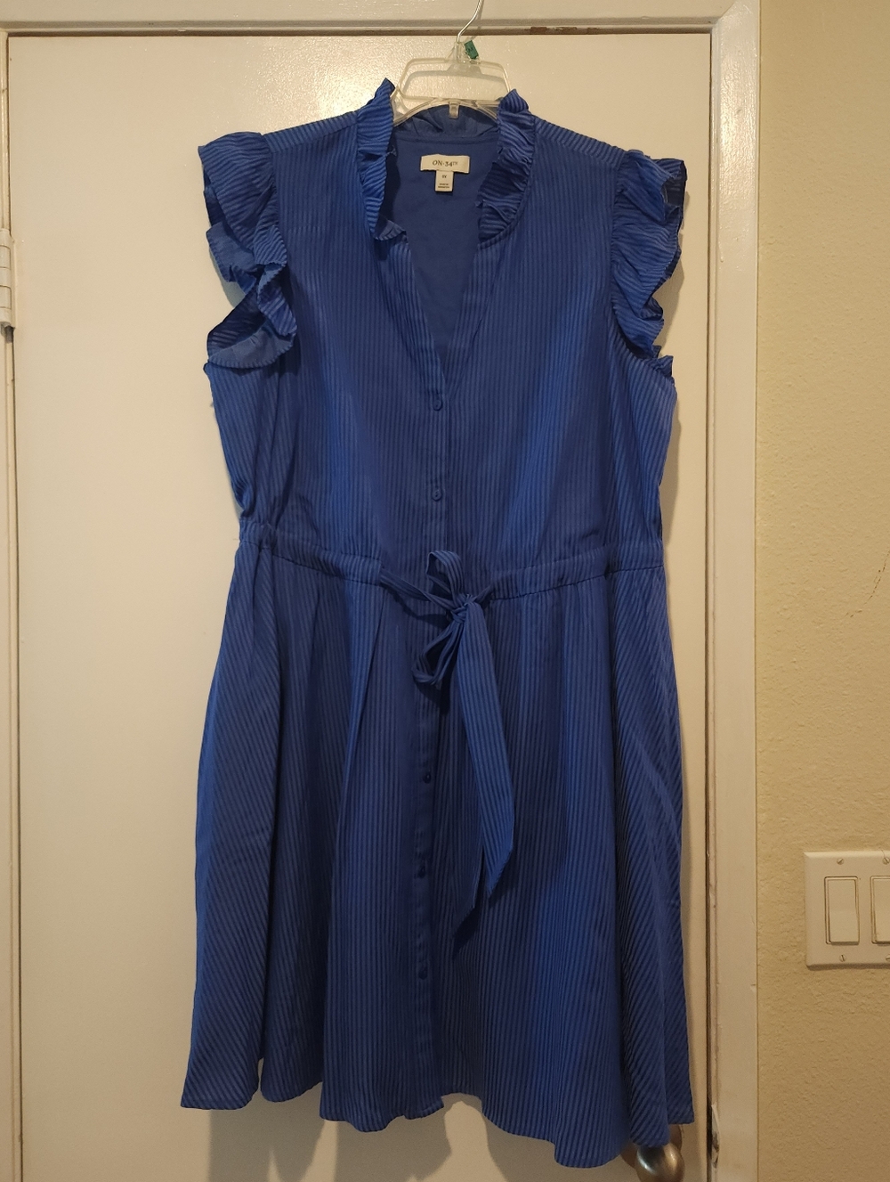 Blue Ruffle Sleeve Button-Front Midi Dress